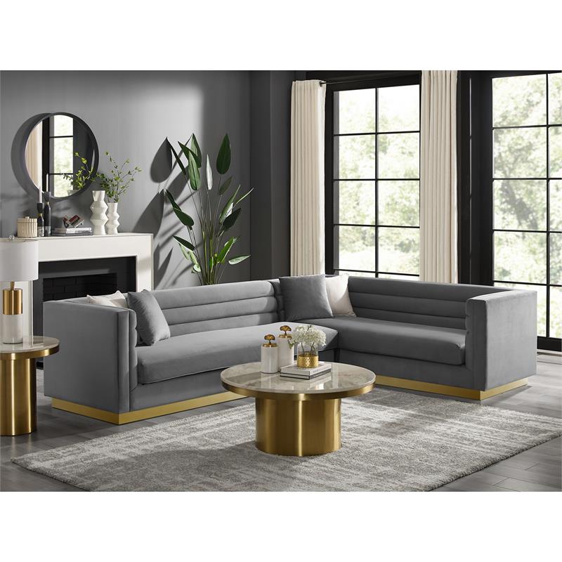 Posh Living Aylah Velvet Right Facing Corner Sectional Sofa Grey