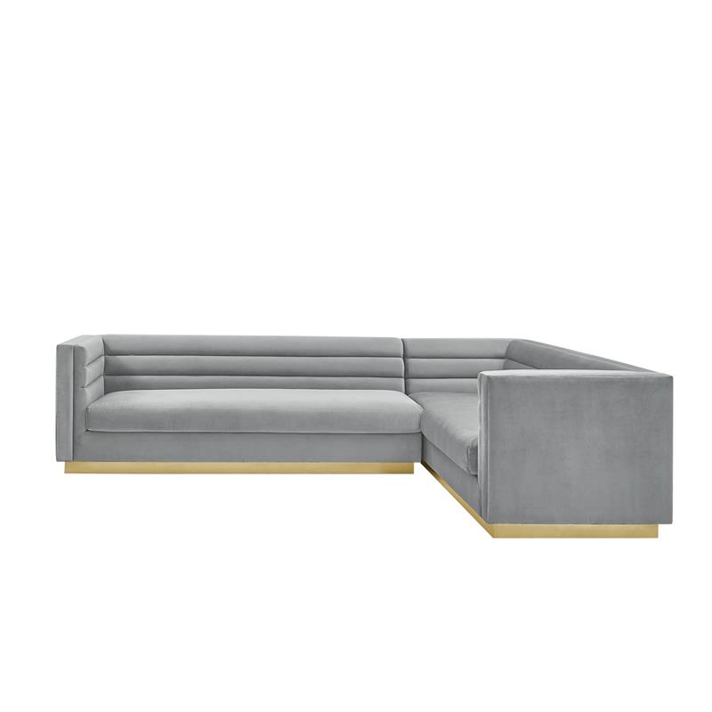 Posh Living Aylah Velvet Right Facing Corner Sectional Sofa Grey
