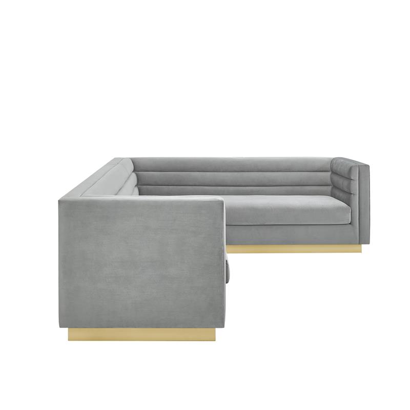 Posh Living Aylah Velvet Right Facing Corner Sectional Sofa Grey