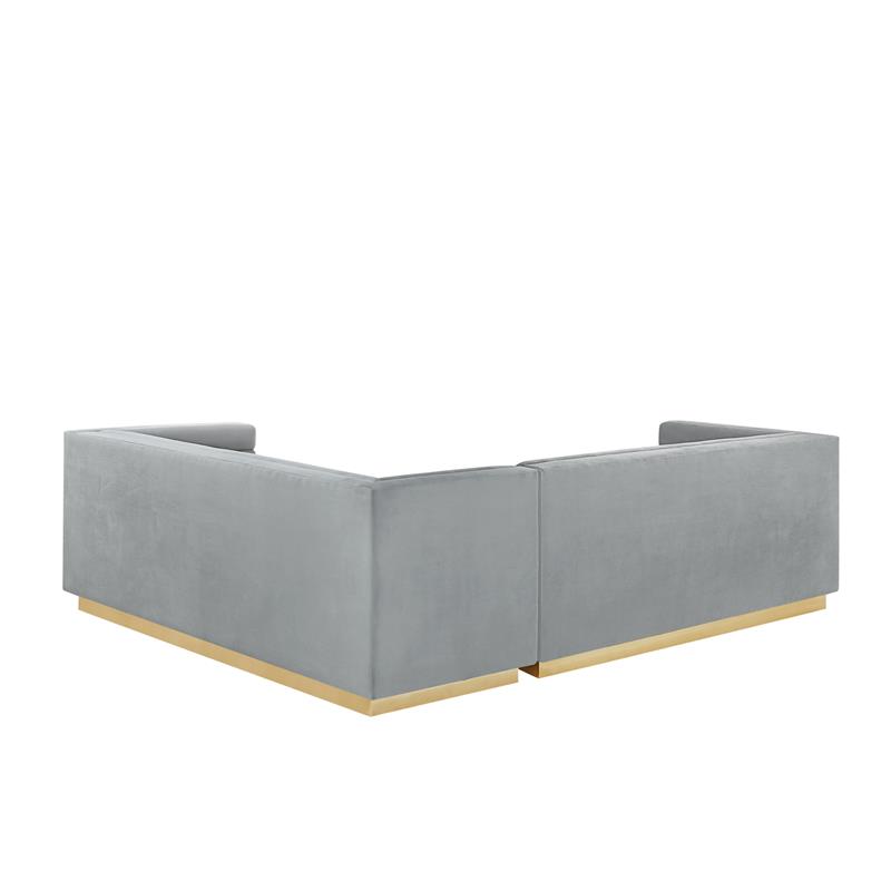 Posh Living Aylah Velvet Right Facing Corner Sectional Sofa Grey