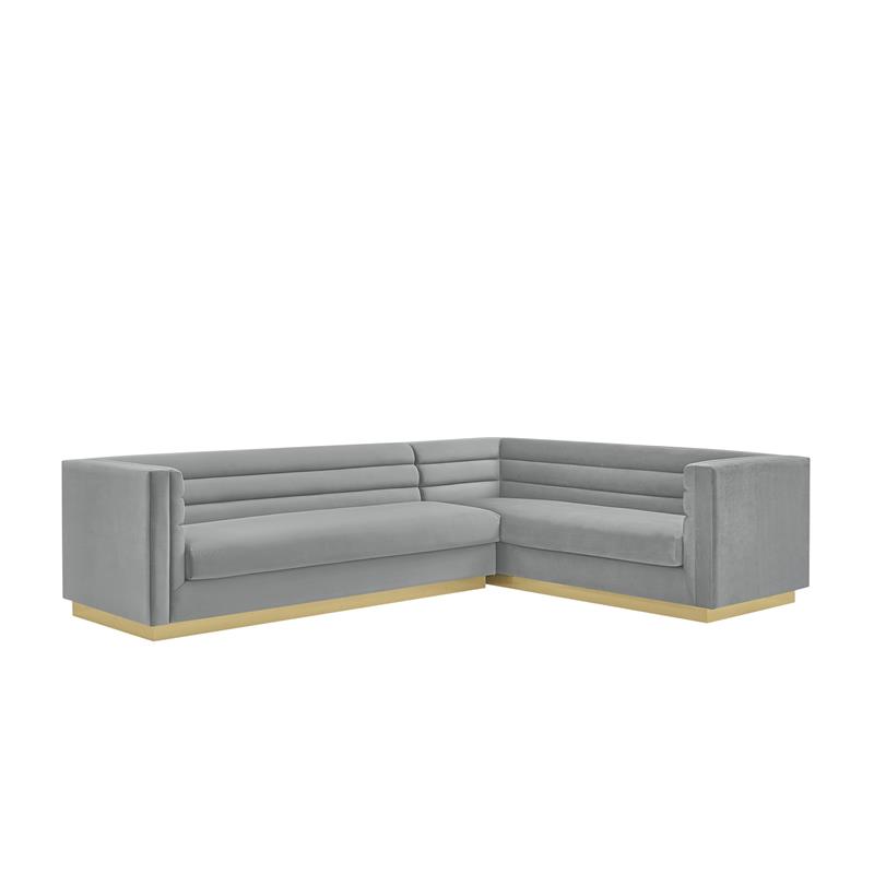 Posh Living Aylah Velvet Right Facing Corner Sectional Sofa Grey