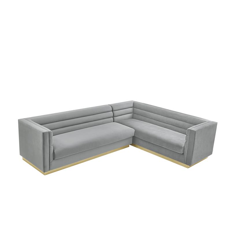 Posh Living Aylah Velvet Right Facing Corner Sectional Sofa Grey