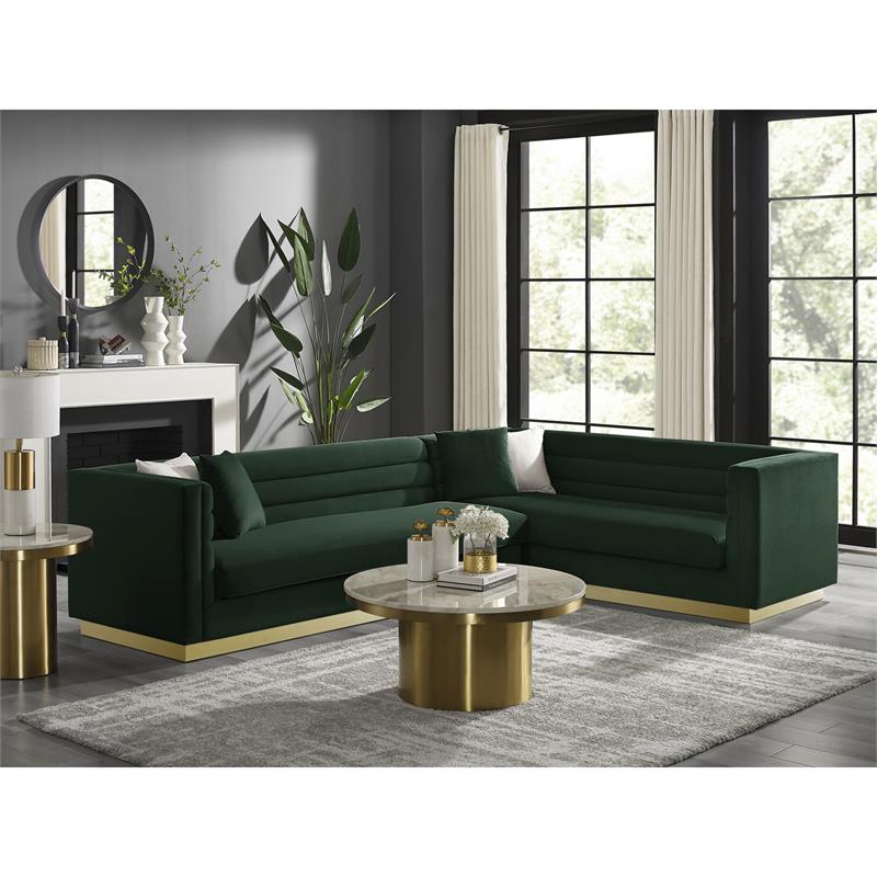 Posh Living Aylah Velvet Right Facing Corner Sectional Sofa Hunter Green