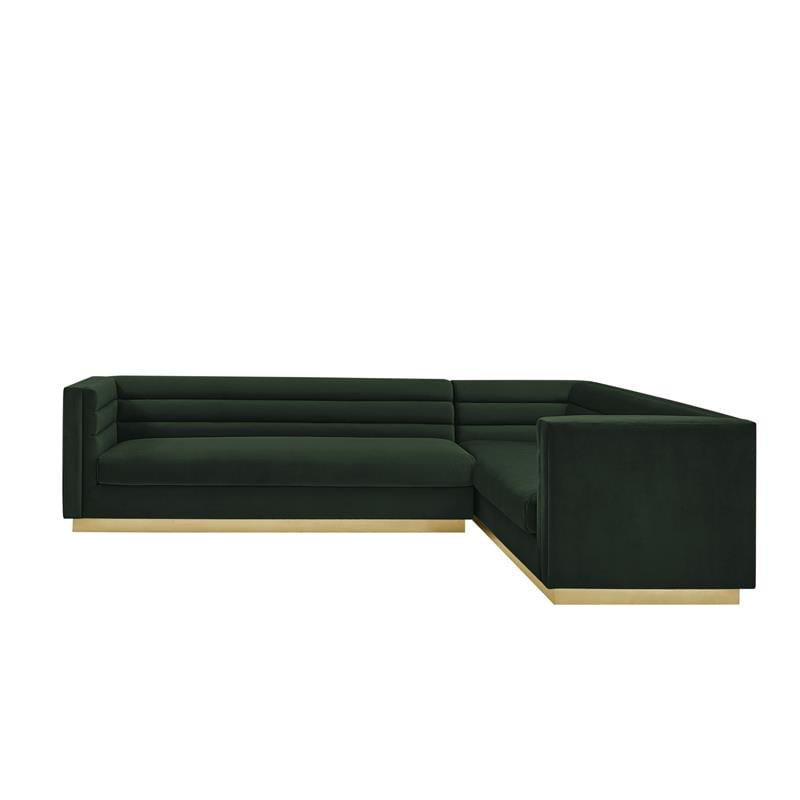 Posh Living Aylah Velvet Right Facing Corner Sectional Sofa Hunter Green