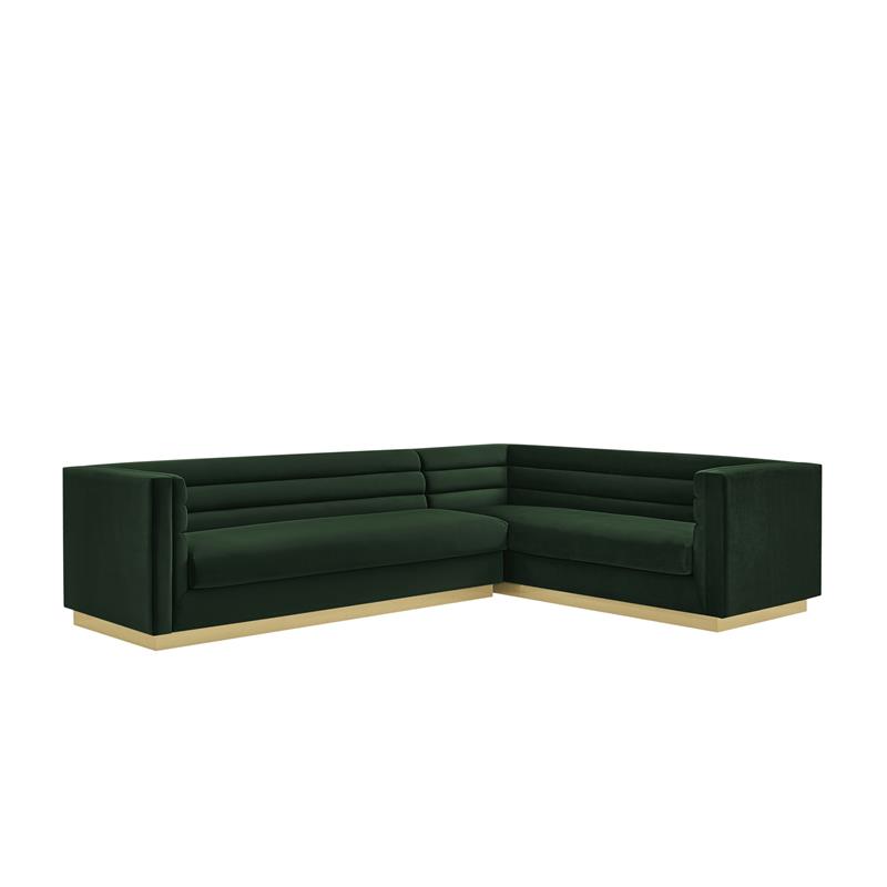 Posh Living Aylah Velvet Right Facing Corner Sectional Sofa Hunter Green
