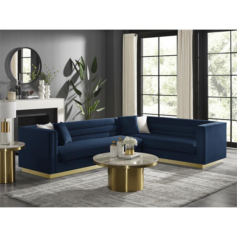 Posh Living Aylah Velvet Right Facing Corner Sectional Sofa Navy