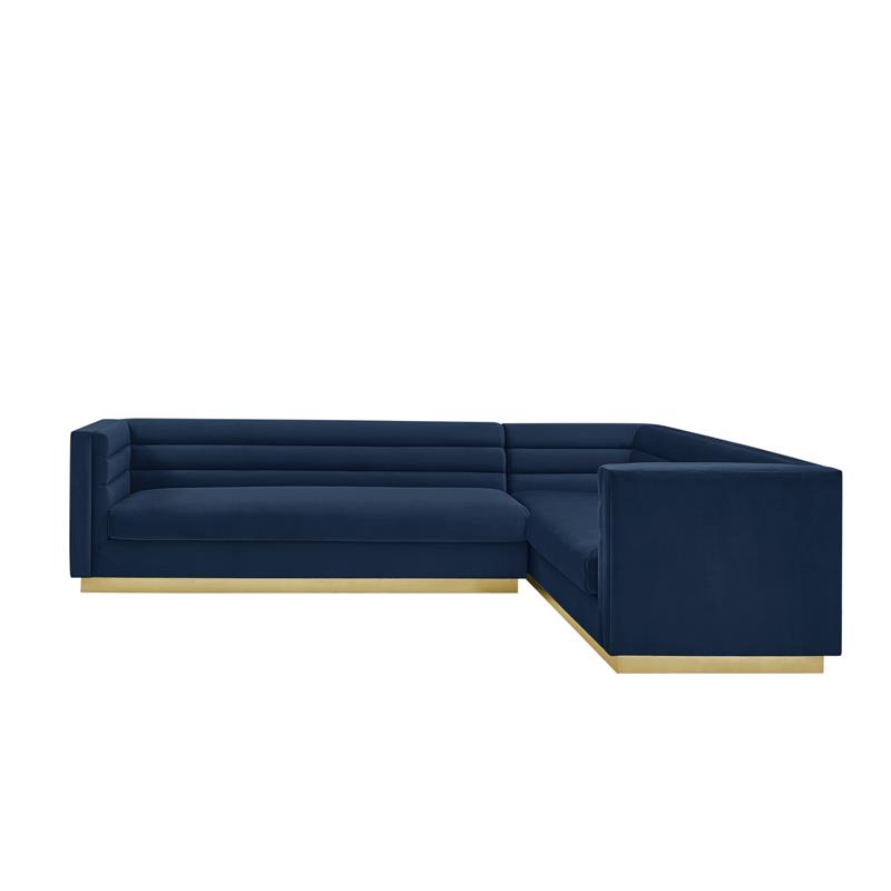 Posh Living Aylah Velvet Right Facing Corner Sectional Sofa Navy