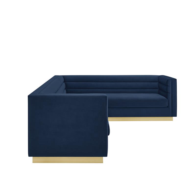 Posh Living Aylah Velvet Right Facing Corner Sectional Sofa Navy