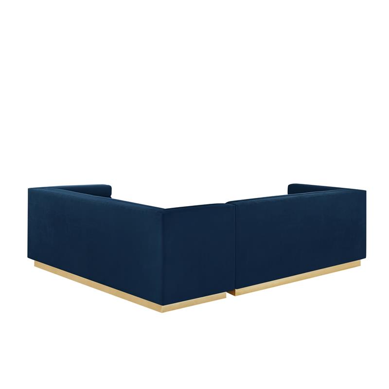 Posh Living Aylah Velvet Right Facing Corner Sectional Sofa Navy