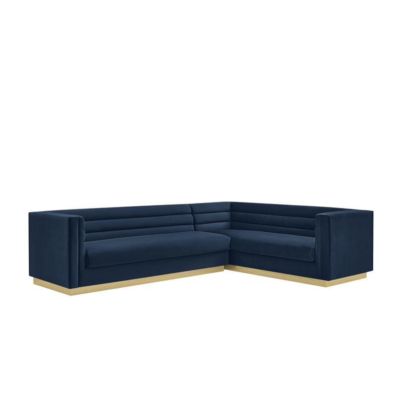 Posh Living Aylah Velvet Right Facing Corner Sectional Sofa Navy