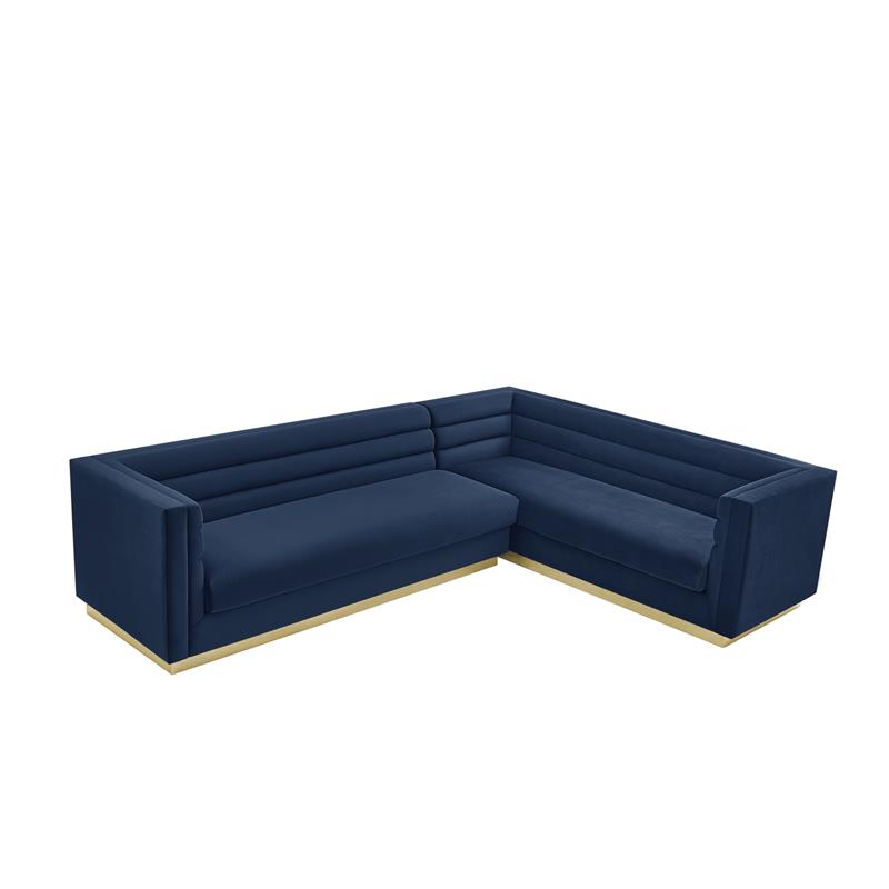 Posh Living Aylah Velvet Right Facing Corner Sectional Sofa Navy