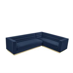 Posh Living Aylah Velvet Right Facing Corner Sectional Sofa Navy