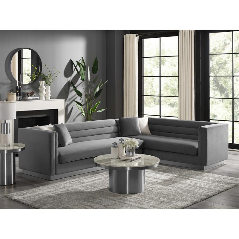 Posh Living Aylah Velvet Right Facing Corner Sectional Sofa Dark Grey