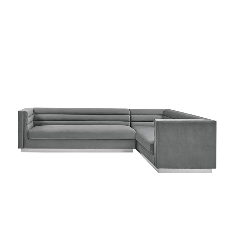 Posh Living Aylah Velvet Right Facing Corner Sectional Sofa Dark Grey
