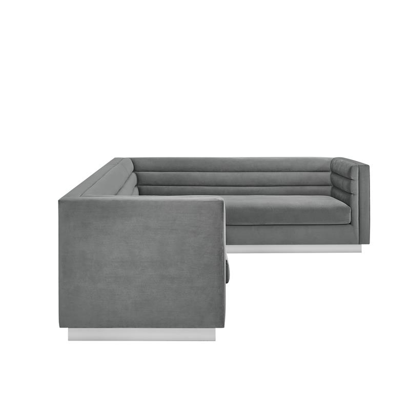 Posh Living Aylah Velvet Right Facing Corner Sectional Sofa Dark Grey
