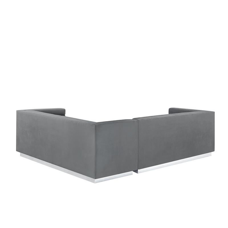 Posh Living Aylah Velvet Right Facing Corner Sectional Sofa Dark Grey