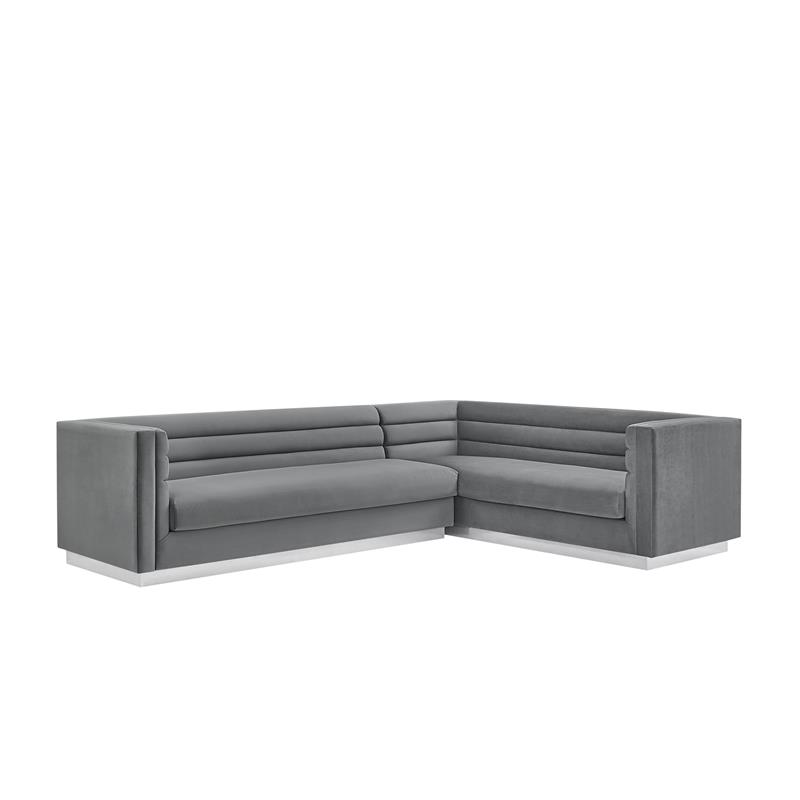 Posh Living Aylah Velvet Right Facing Corner Sectional Sofa Dark Grey