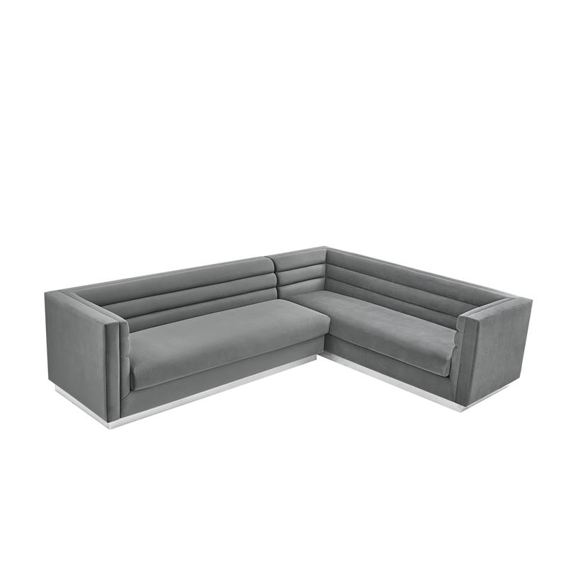 Posh Living Aylah Velvet Right Facing Corner Sectional Sofa Dark Grey