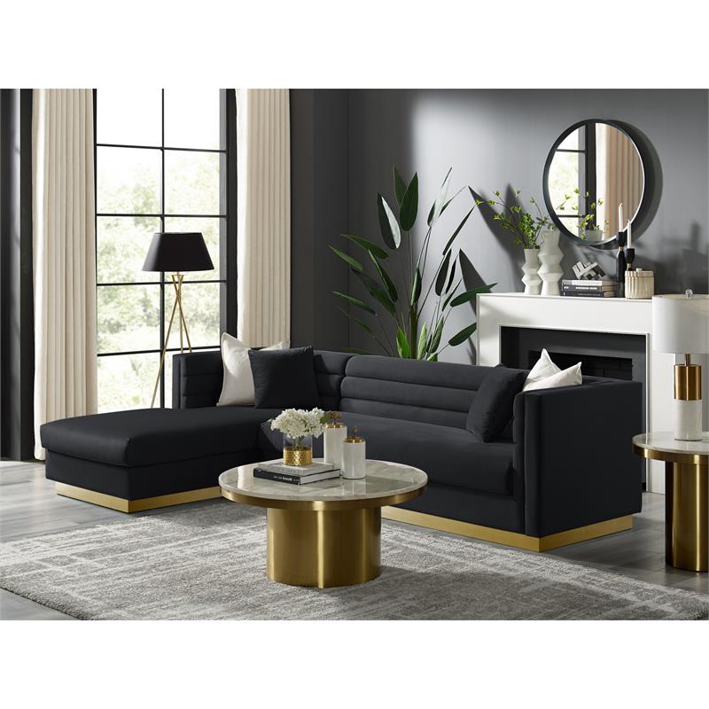 Posh Living Aylah Velvet Left Facing Chaise Sectional Sofa Black