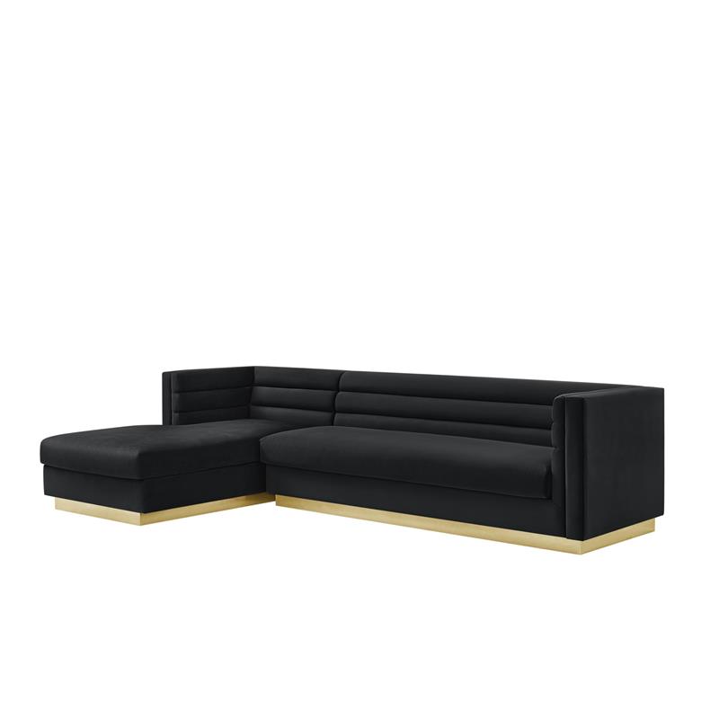 Posh Living Aylah Velvet Left Facing Chaise Sectional Sofa Black
