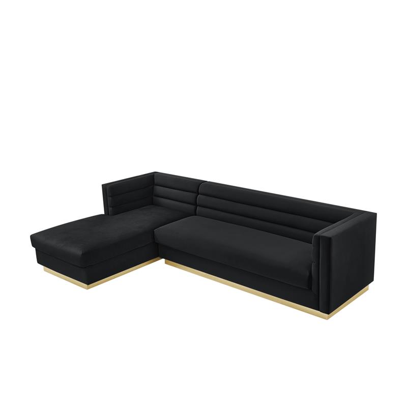 Posh Living Aylah Velvet Left Facing Chaise Sectional Sofa Black