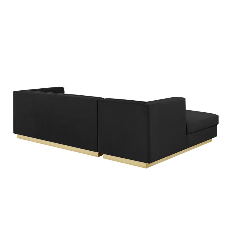 Posh Living Aylah Velvet Left Facing Chaise Sectional Sofa Black