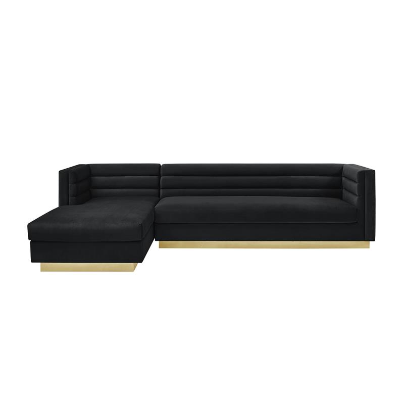 Posh Living Aylah Velvet Left Facing Chaise Sectional Sofa Black