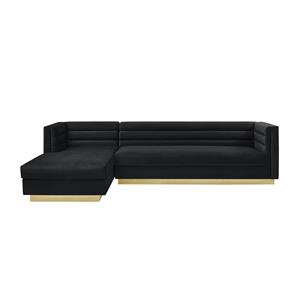 Posh Living Aylah Velvet Left Facing Chaise Sectional Sofa Black