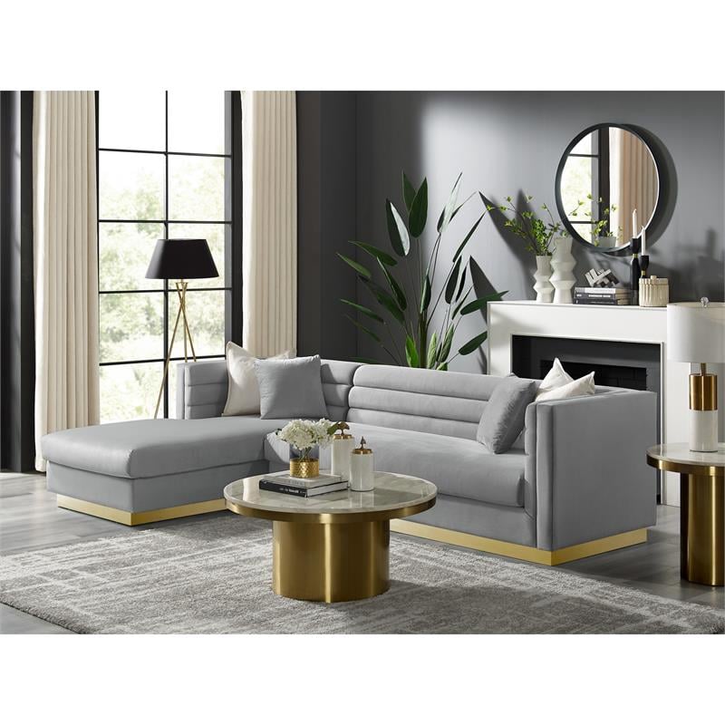 Posh Living Aylah Velvet Left Facing Chaise Sectional Sofa Grey