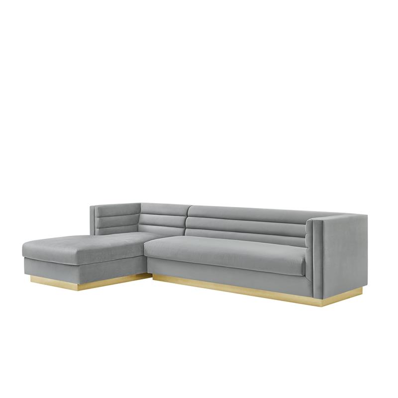 Posh Living Aylah Velvet Left Facing Chaise Sectional Sofa Grey
