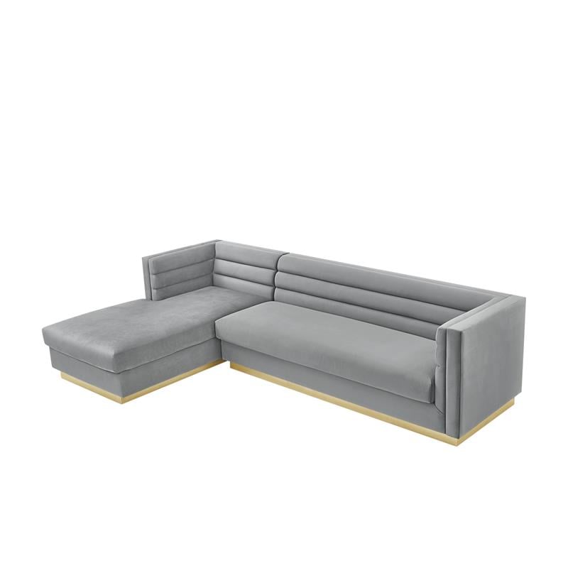Posh Living Aylah Velvet Left Facing Chaise Sectional Sofa Grey