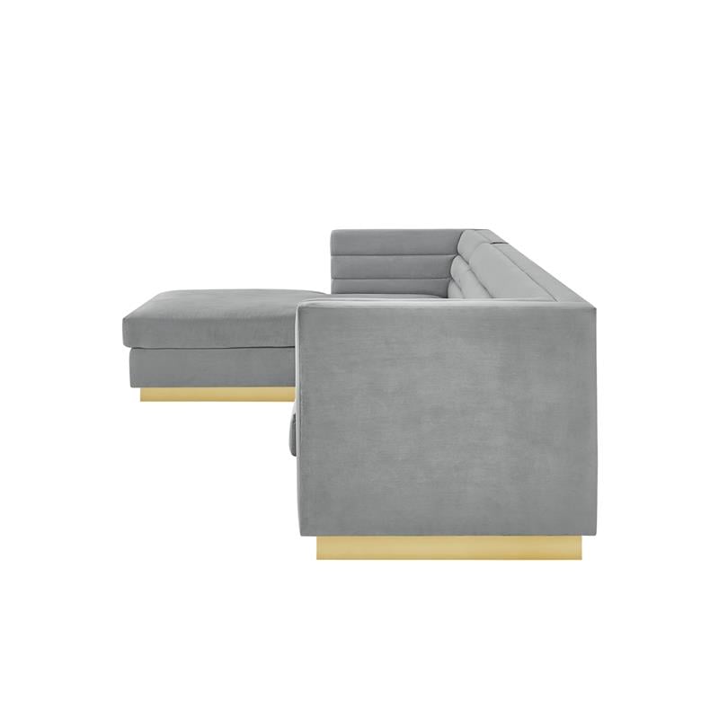 Posh Living Aylah Velvet Left Facing Chaise Sectional Sofa Grey
