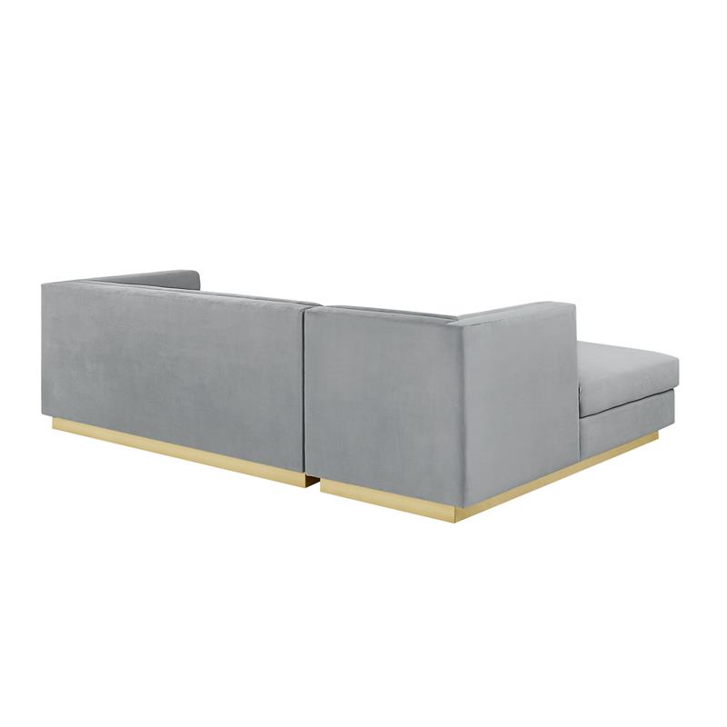 Posh Living Aylah Velvet Left Facing Chaise Sectional Sofa Grey