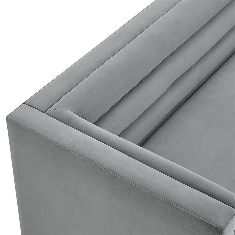 Posh Living Aylah Velvet Left Facing Chaise Sectional Sofa Grey