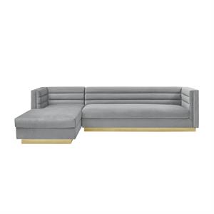 Posh Living Aylah Velvet Left Facing Chaise Sectional Sofa Grey