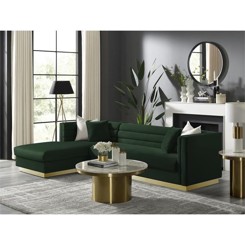 Posh Living Aylah Velvet Left Facing Chaise Sectional Sofa Hunter Green