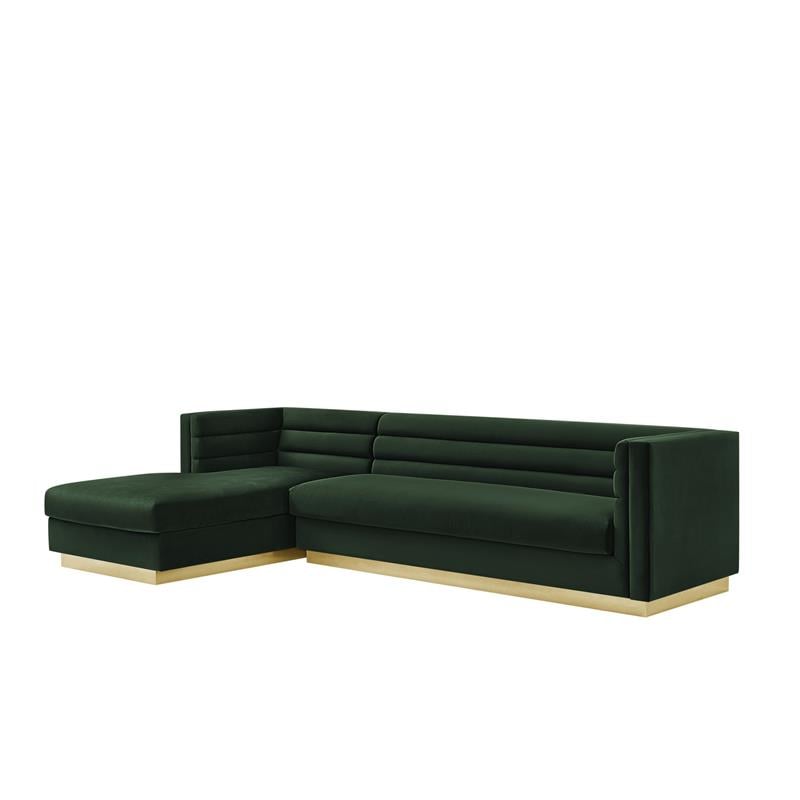 Posh Living Aylah Velvet Left Facing Chaise Sectional Sofa Hunter Green