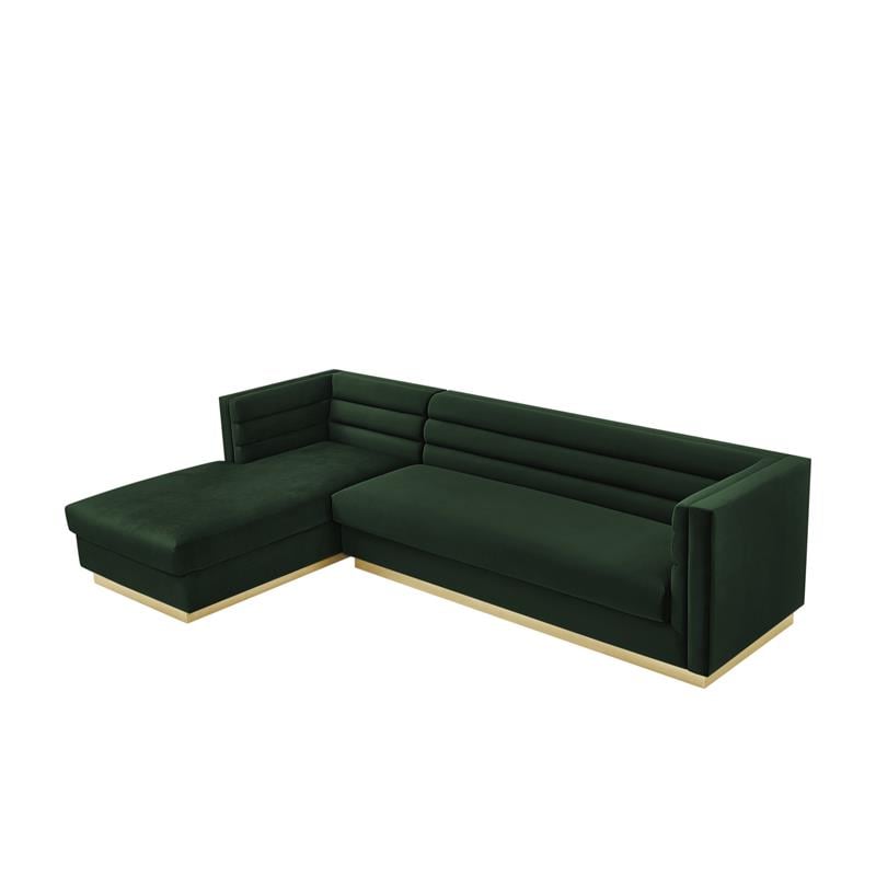 Posh Living Aylah Velvet Left Facing Chaise Sectional Sofa Hunter Green