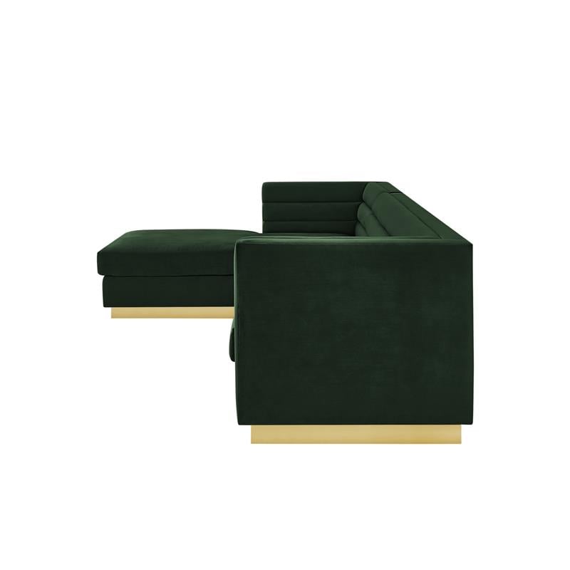 Posh Living Aylah Velvet Left Facing Chaise Sectional Sofa Hunter Green