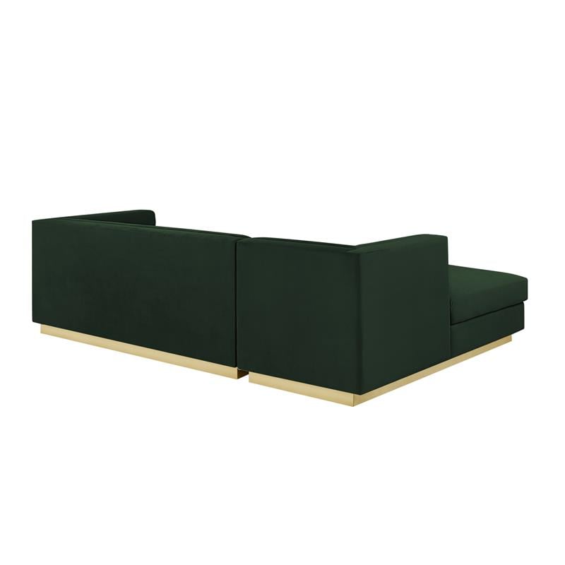 Posh Living Aylah Velvet Left Facing Chaise Sectional Sofa Hunter Green
