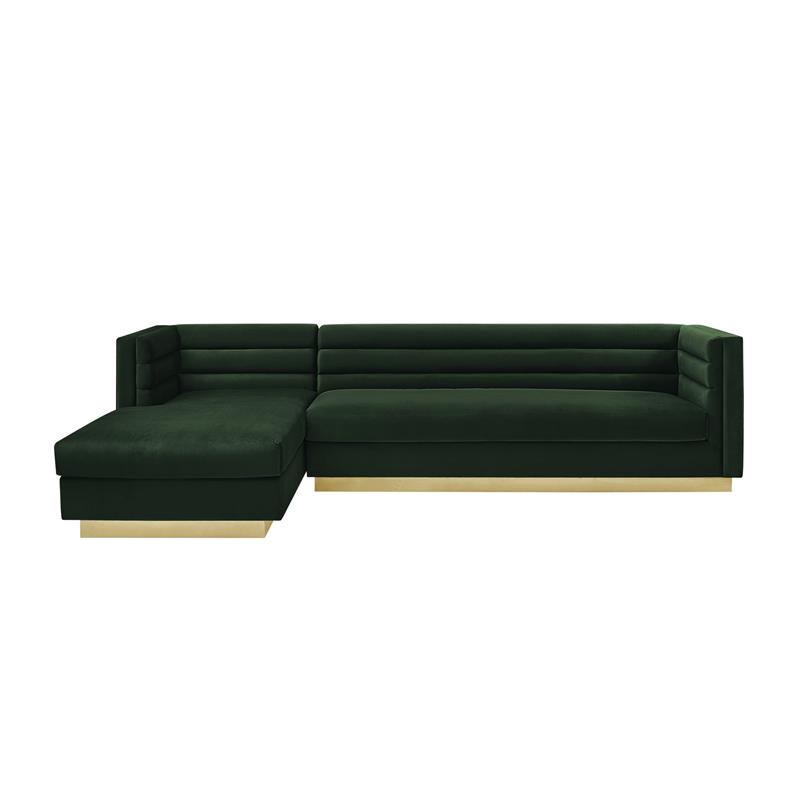 Posh Living Aylah Velvet Left Facing Chaise Sectional Sofa Hunter Green