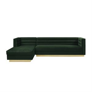 Posh Living Aylah Velvet Left Facing Chaise Sectional Sofa Hunter Green