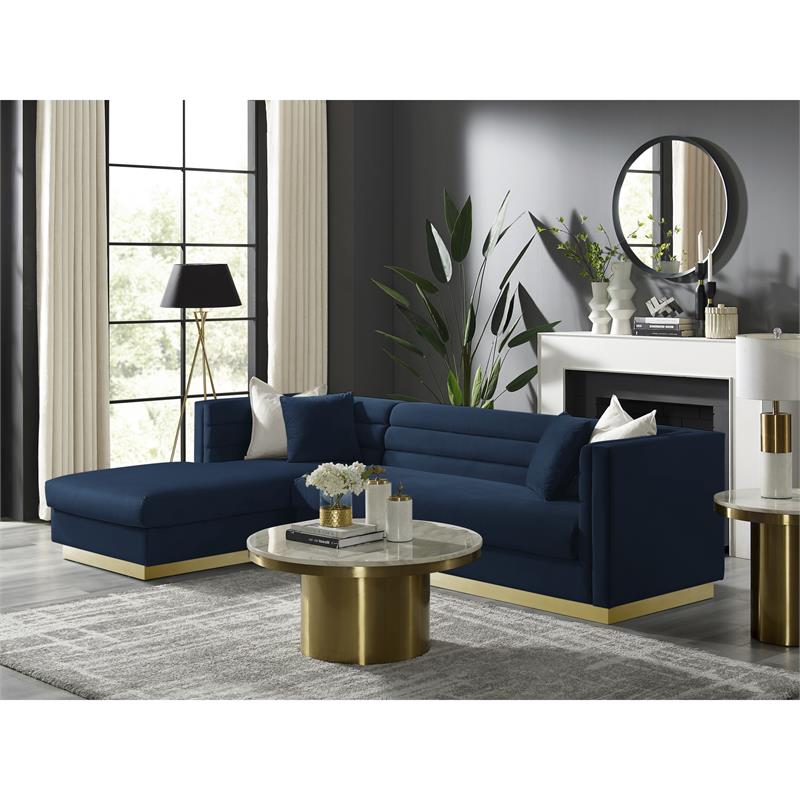 Posh Living Aylah Velvet Left Facing Chaise Sectional Sofa Navy