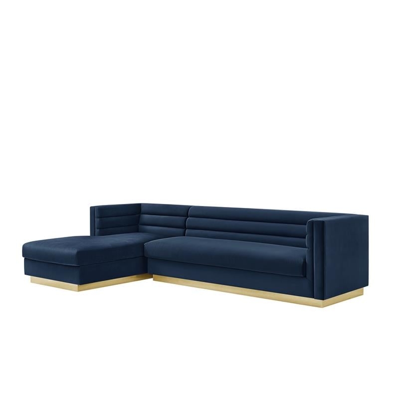 Posh Living Aylah Velvet Left Facing Chaise Sectional Sofa Navy