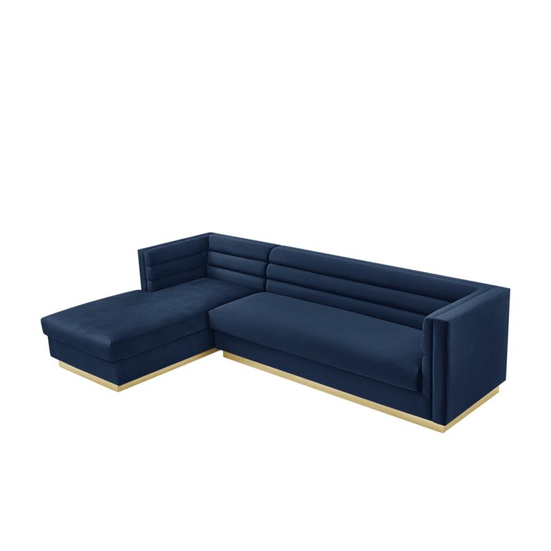 Posh Living Aylah Velvet Left Facing Chaise Sectional Sofa Navy