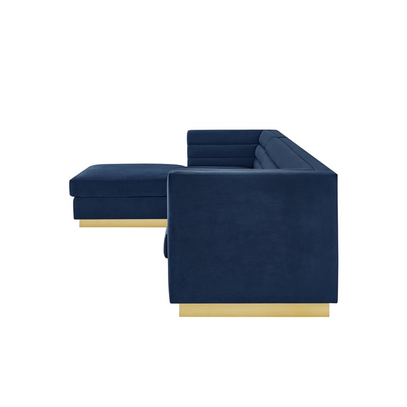 Posh Living Aylah Velvet Left Facing Chaise Sectional Sofa Navy