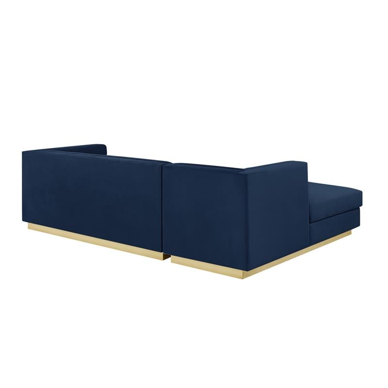 Posh Living Aylah Velvet Left Facing Chaise Sectional Sofa Navy