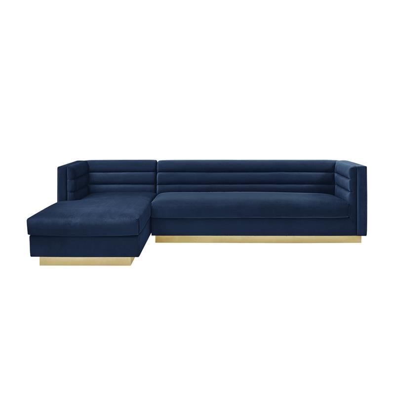 Posh Living Aylah Velvet Left Facing Chaise Sectional Sofa Navy