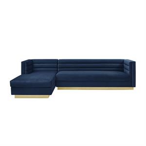Posh Living Aylah Velvet Left Facing Chaise Sectional Sofa Navy