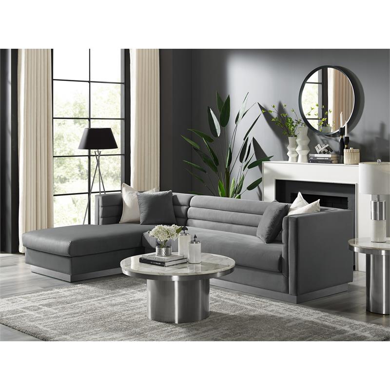Posh Living Aylah Velvet Left Facing Chaise Sectional Sofa Dark Grey